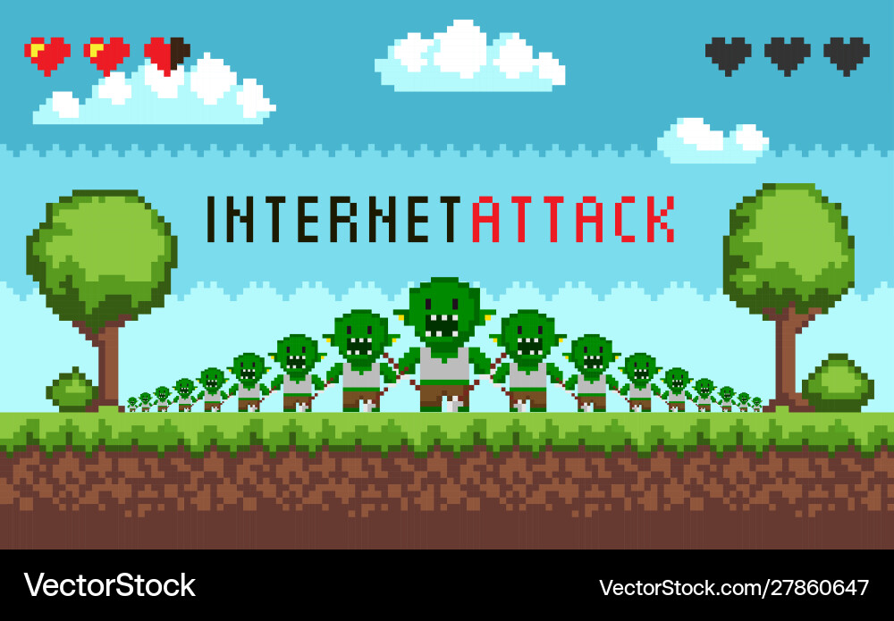 Pixel Hacker Attack Game vector image