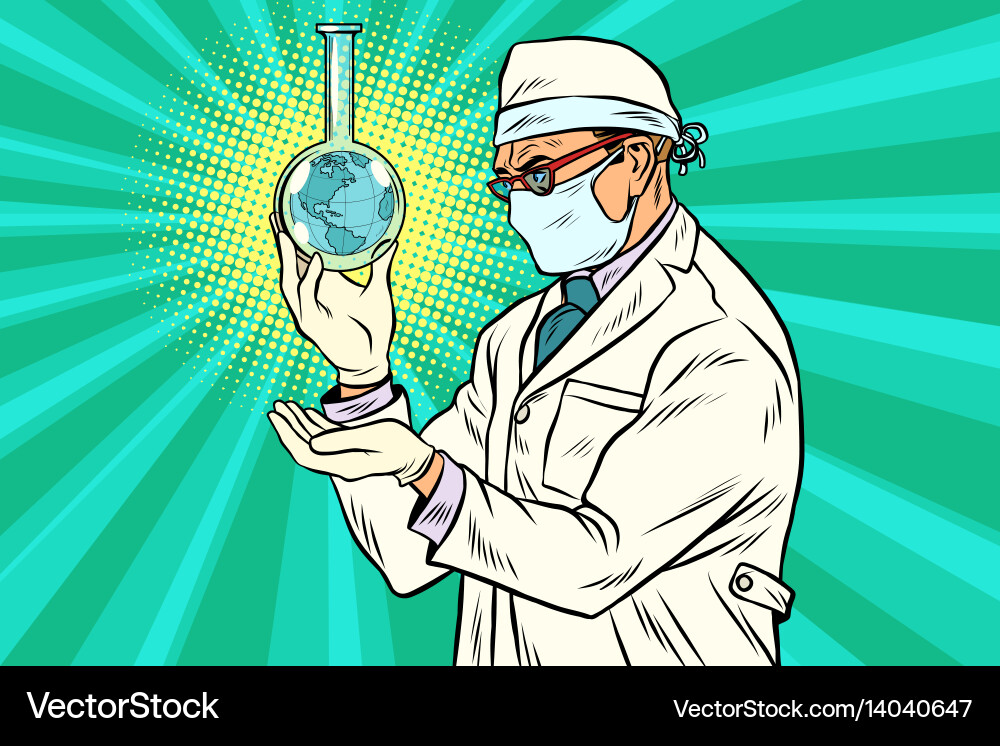Scientist environmentalist and earth in a flask Vector Image