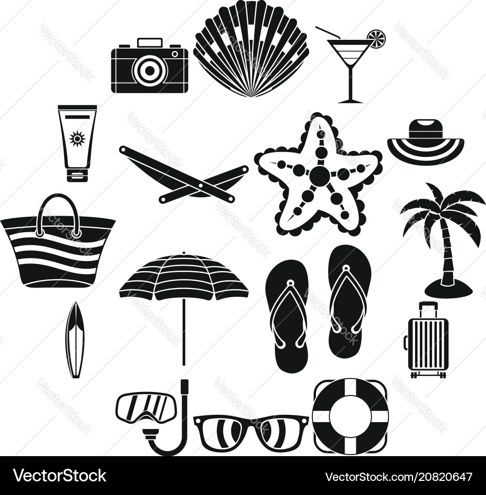 Summer rest icons set simple style Summer rest icons set simple style vector image