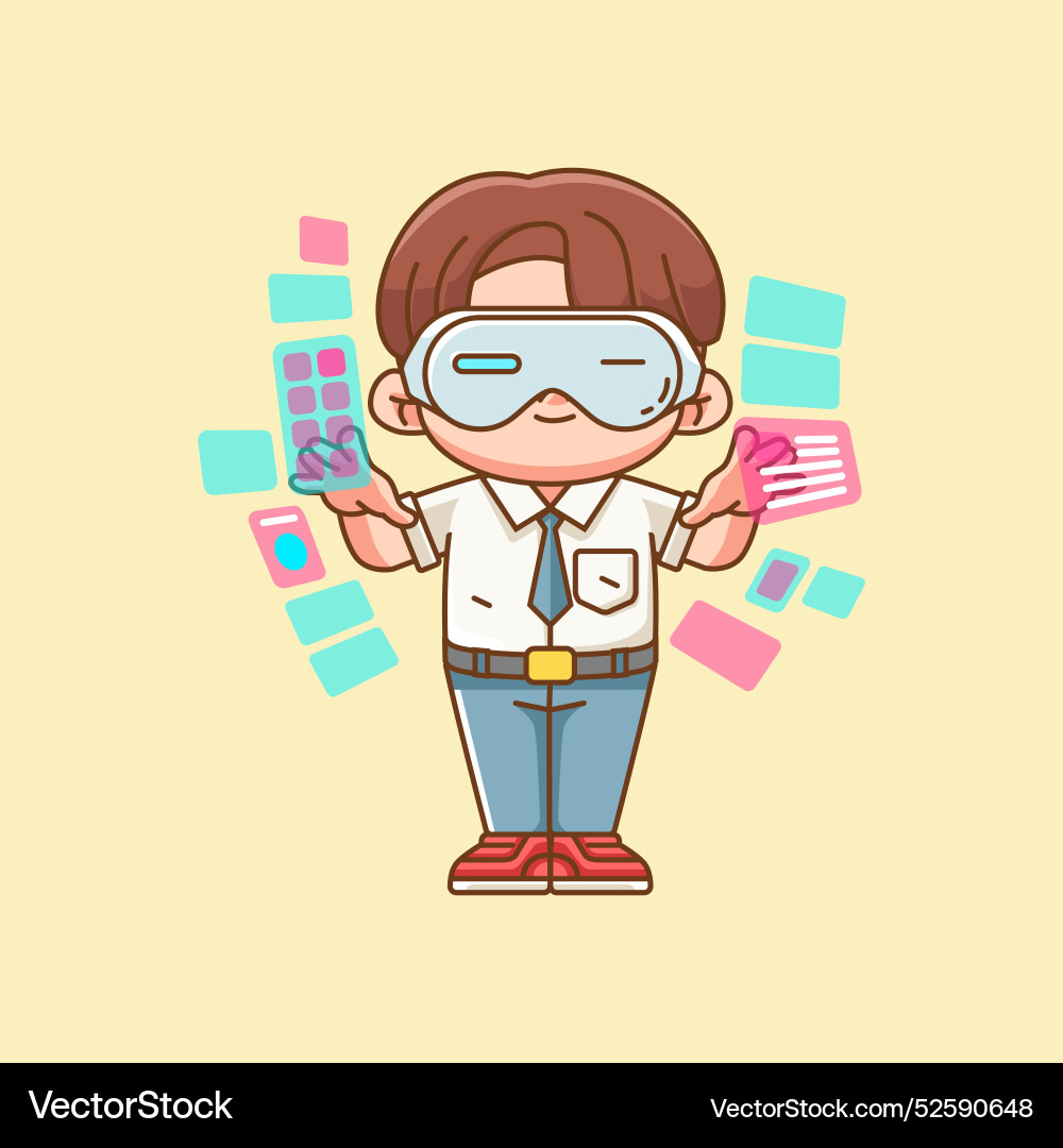Cute senior high school boy interact virtual Vector Image