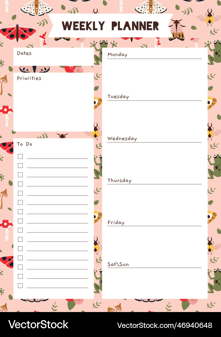 cute-weekly-planner-template-to-do-list-royalty-free-vector for Free Printable Cute Weekly Planner Template Cute weekly planner template to do list Royalty Free Vector for Free Printable Cute Weekly Planner Template