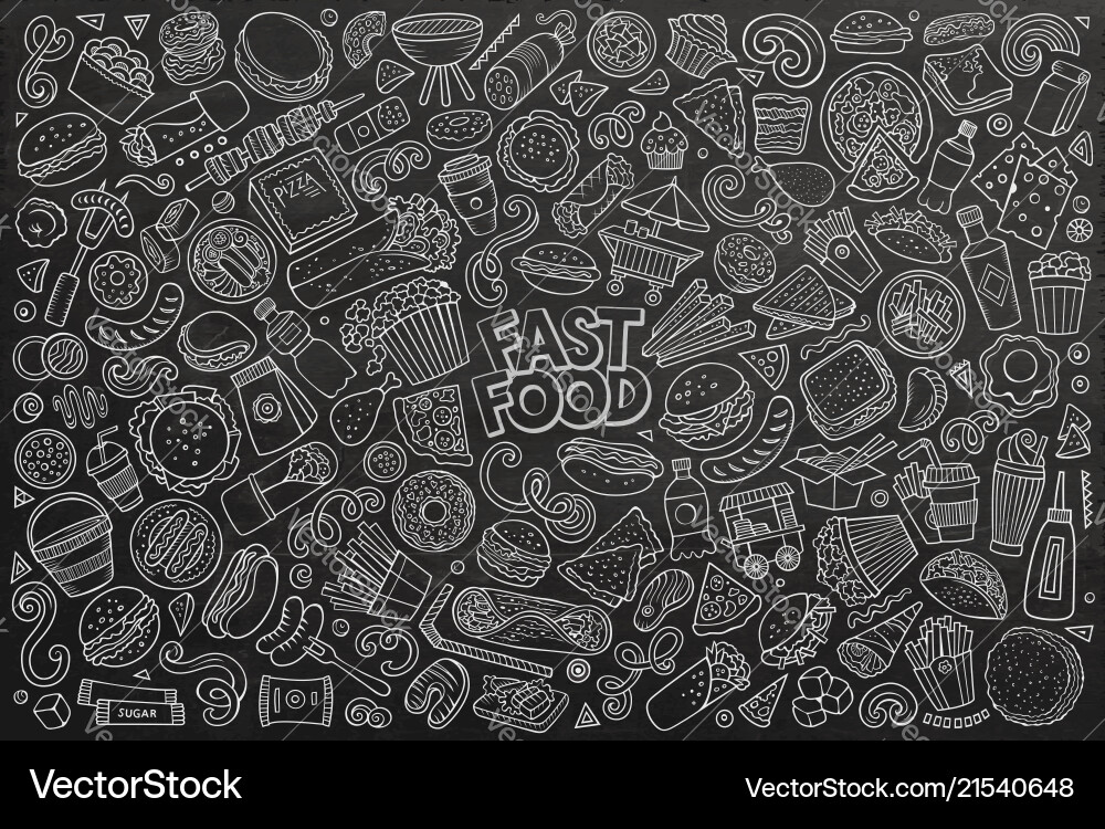 Fast Food Doodle Set vector image