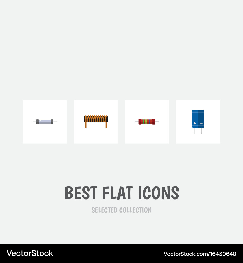 Flat icon electronics set of transistor bobbin Vector Image