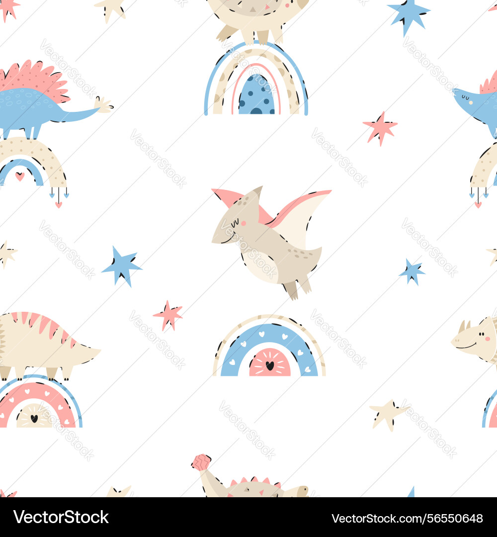 Seamless pattern with hand-drawn cute dinosaurs Seamless pattern with hand-drawn cute dinosaurs Vector Image
