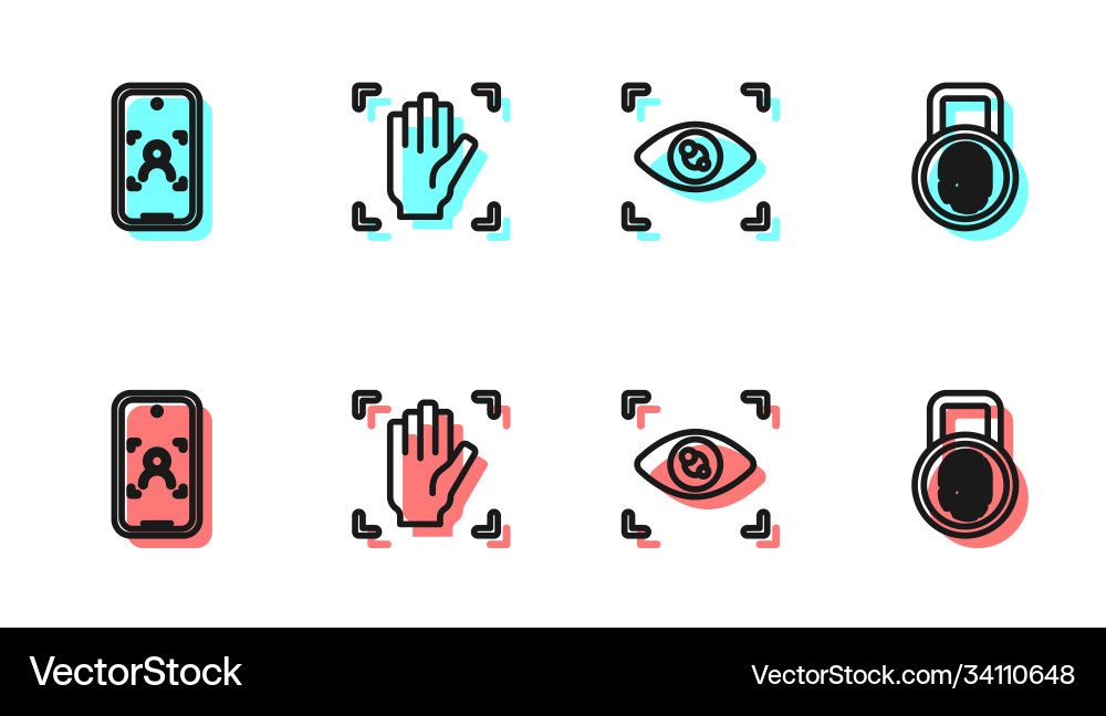 Set line eye scan mobile and face recognition Set line eye scan mobile and face recognition vector image
