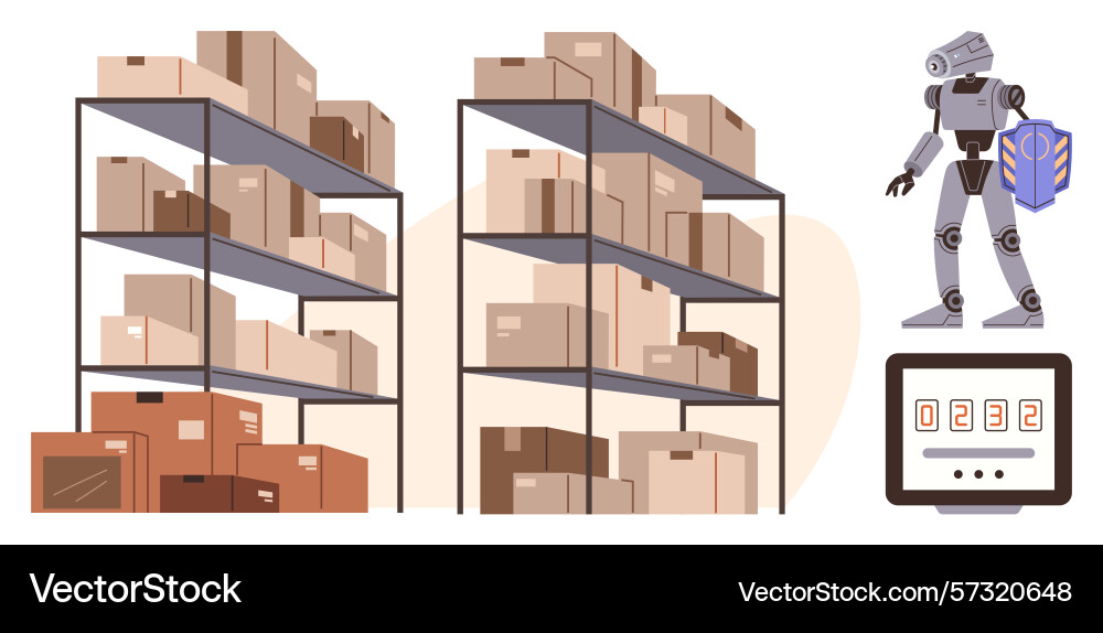 Warehouse automation with robot assisting Vector Image
