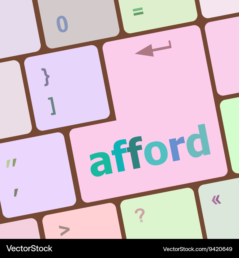 Afford word on computer pc keyboard key Vector Image