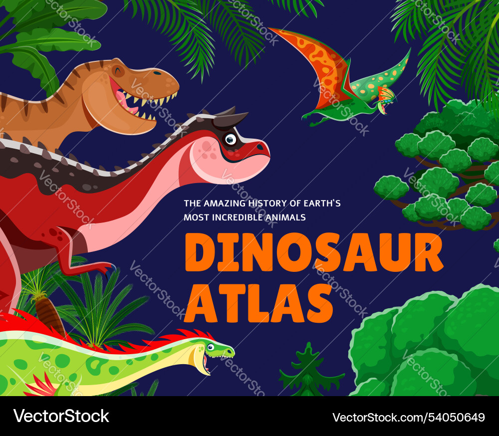 Atlas book cover of cartoon prehistoric dinosaurs Atlas book cover of cartoon prehistoric dinosaurs vector image