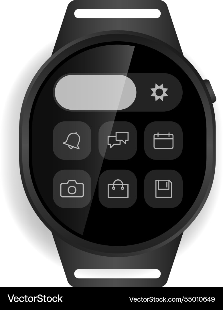 Circular smartwatch interface with app grid vector image