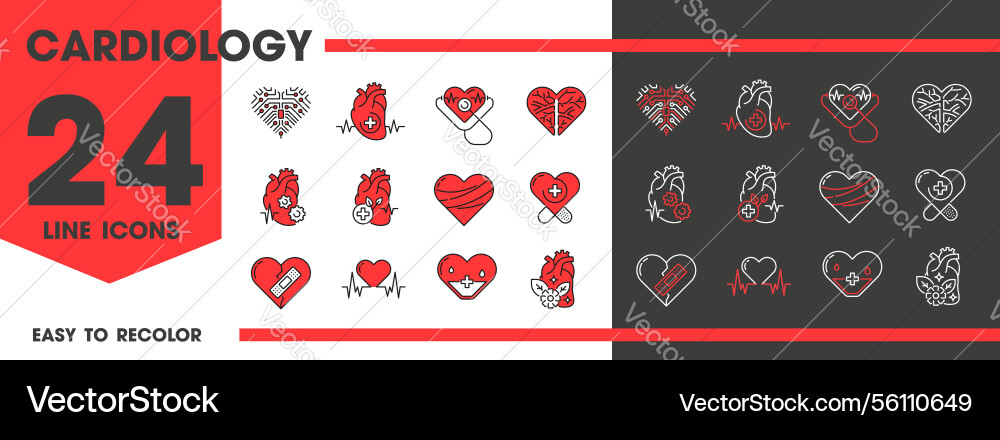 Heart cardiology line icons for cardio healthcare Heart cardiology line icons for cardio healthcare vector image
