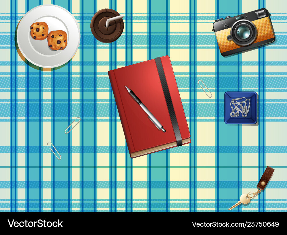 Objects on table top view vector image