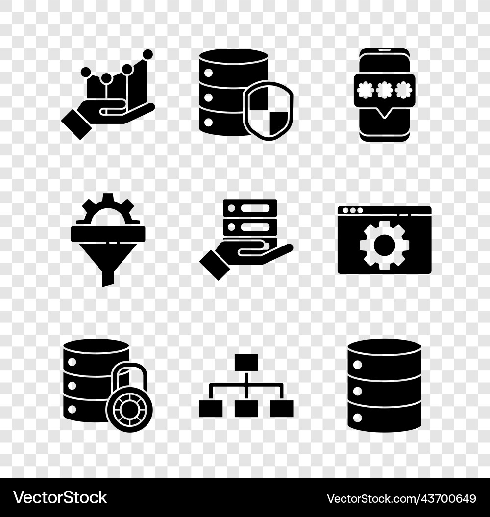 Set pie chart infographic server with shield vector image