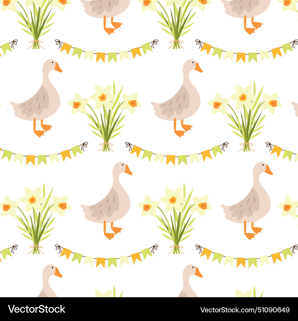 Spring seamless pattern with a goose Vector Image
