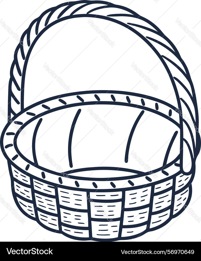 Wicker picnic basket with handle empty handwoven Wicker picnic basket with handle empty handwoven Vector Image
