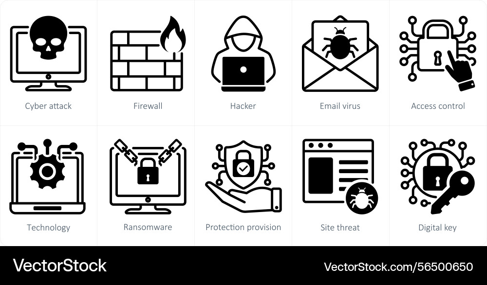 A set of 10 security icons as cyber attack vector image