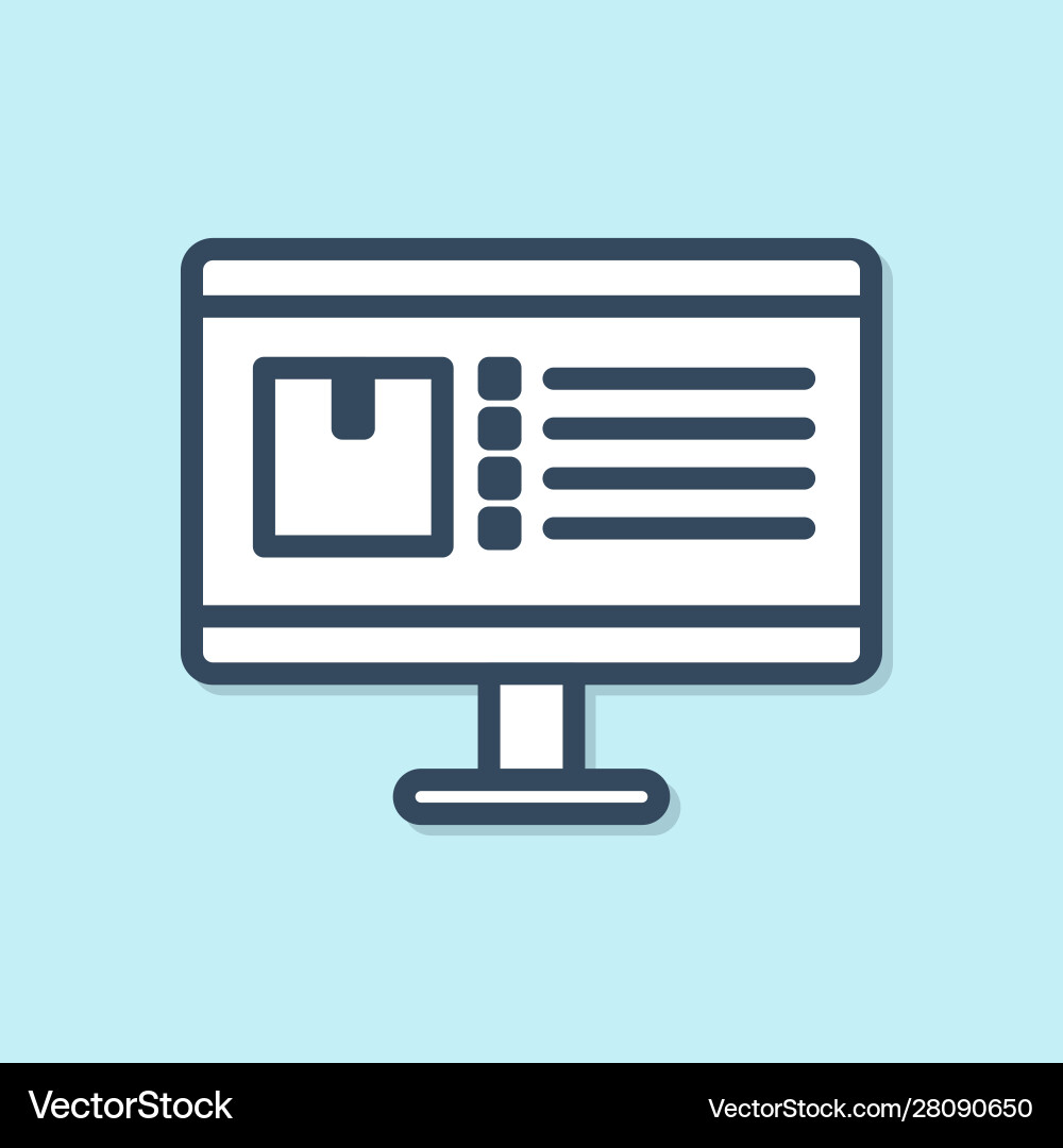 Blue line computer monitor with app delivery Blue line computer monitor with app delivery vector image