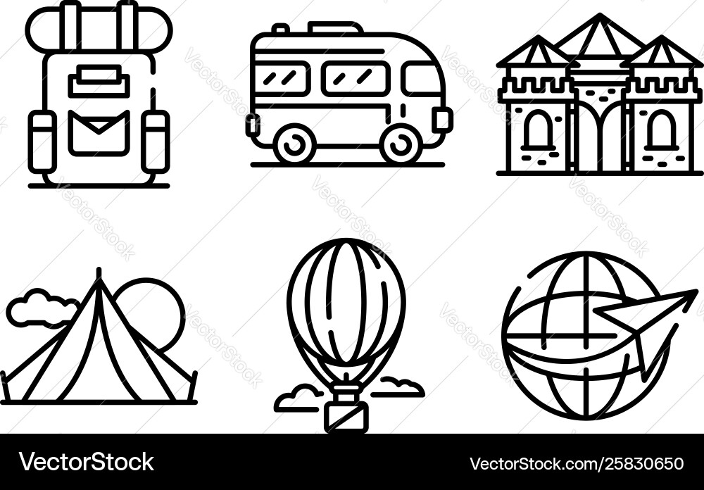 Excursion icons set outline style Vector Image