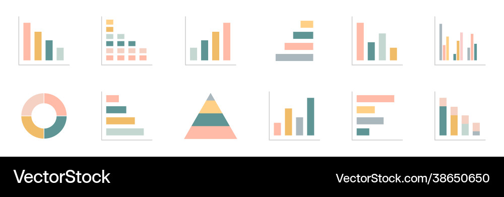 Graph chart color icons set annual report Graph chart color icons set annual report Vector Image