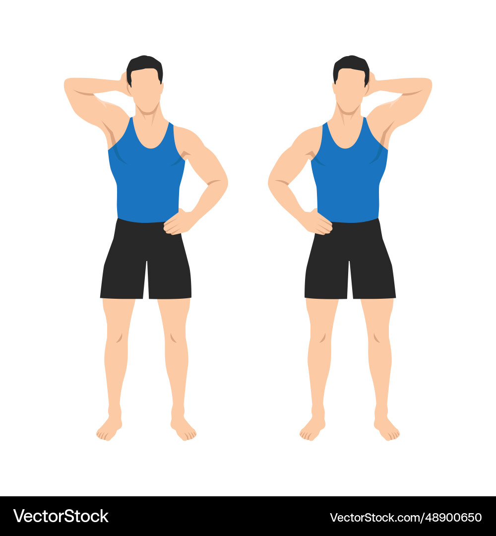 Man doing side push neck stretch exercise while Vector Image