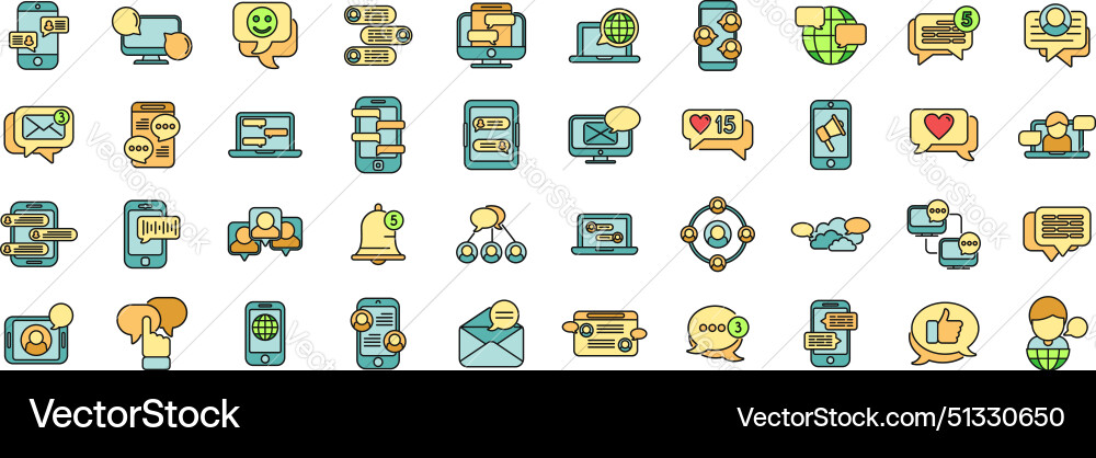 Messaging network icons set color line Messaging network icons set color line vector image