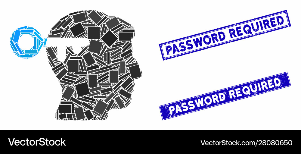 Mind key mosaic and distress rectangle password Mind key mosaic and distress rectangle password Vector Image