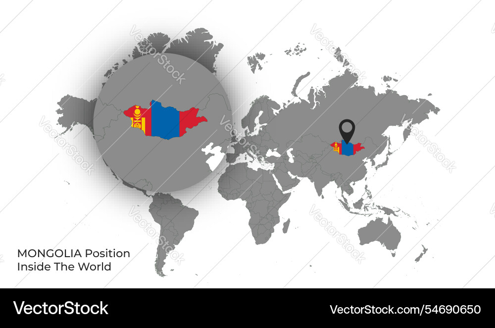 Mongolia position inside the world with flag vector image