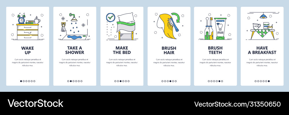 Morning routine website and mobile app onboarding vector image