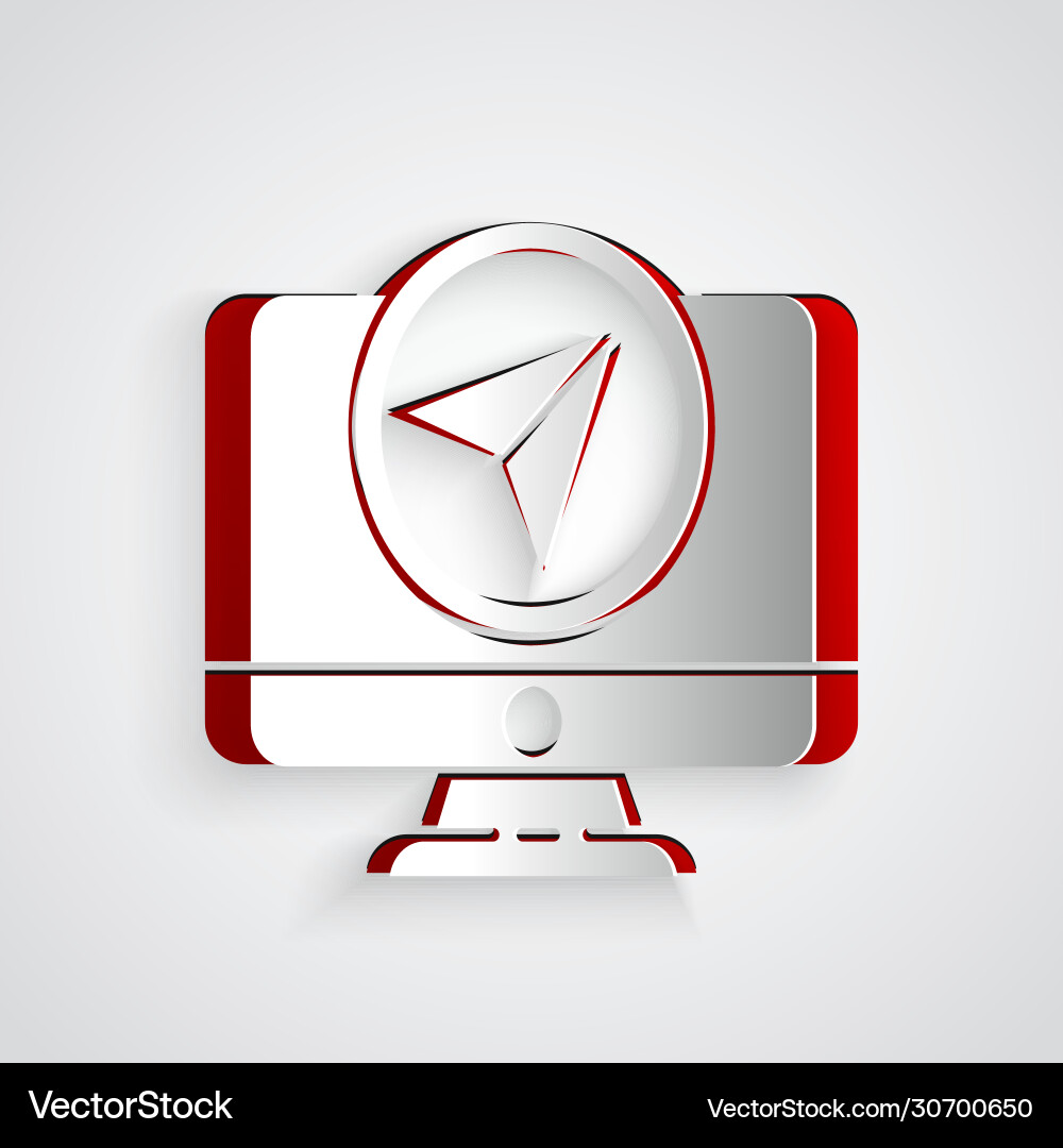 Paper cut computer monitor and folded map Paper cut computer monitor and folded map Vector Image