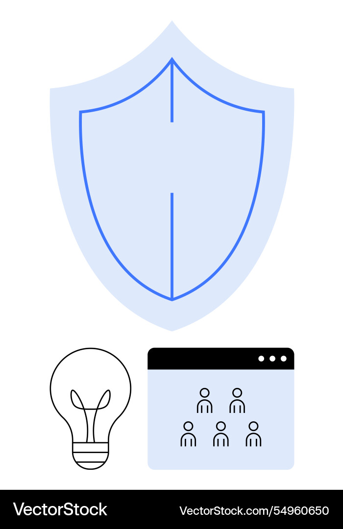 Shield with light bulb and user group icons Shield with light bulb and user group icons vector image