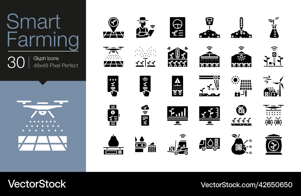 Smart farming icons glyphs design Smart farming icons glyphs design vector image