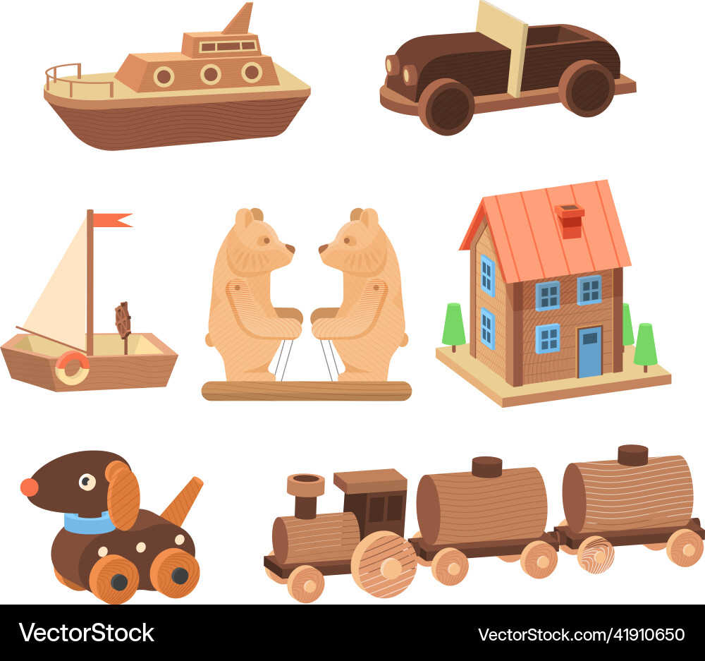 Vintage wooden toys set for children made Vintage wooden toys set for children made vector image