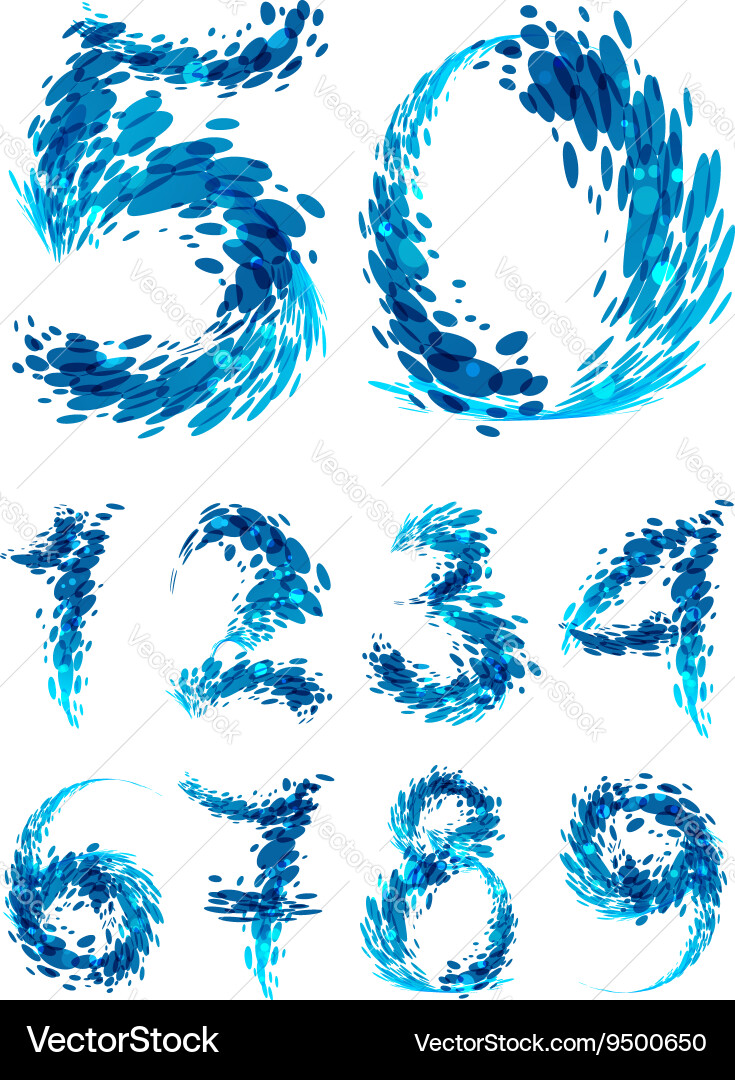 Water Splash Numbers vector image