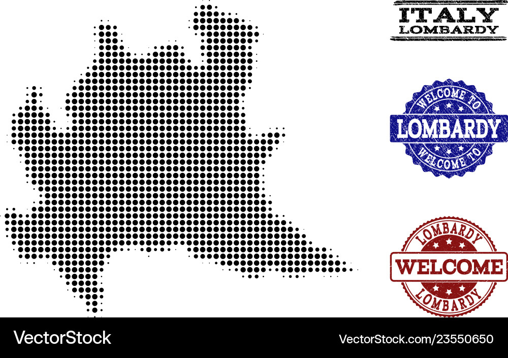 Welcome composition of halftone map lombardy Welcome composition of halftone map lombardy vector image