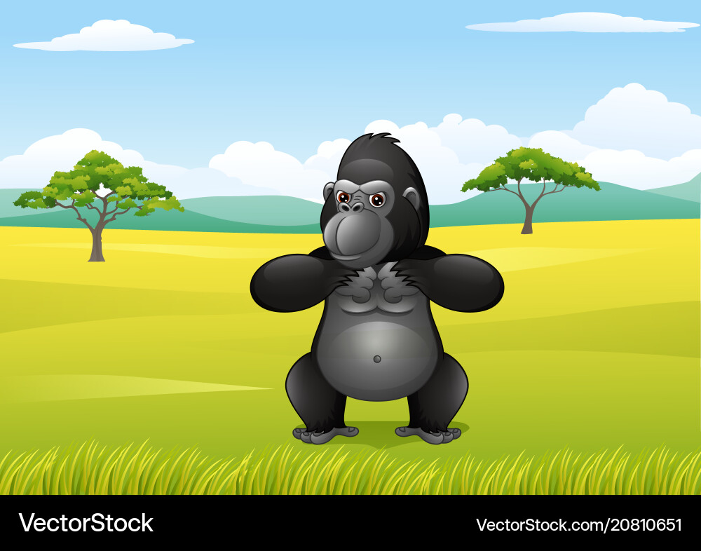 Cartoon Gorilla in der Savanne Landschaft Cartoon Gorilla in der Savanne Landschaft vektorbild