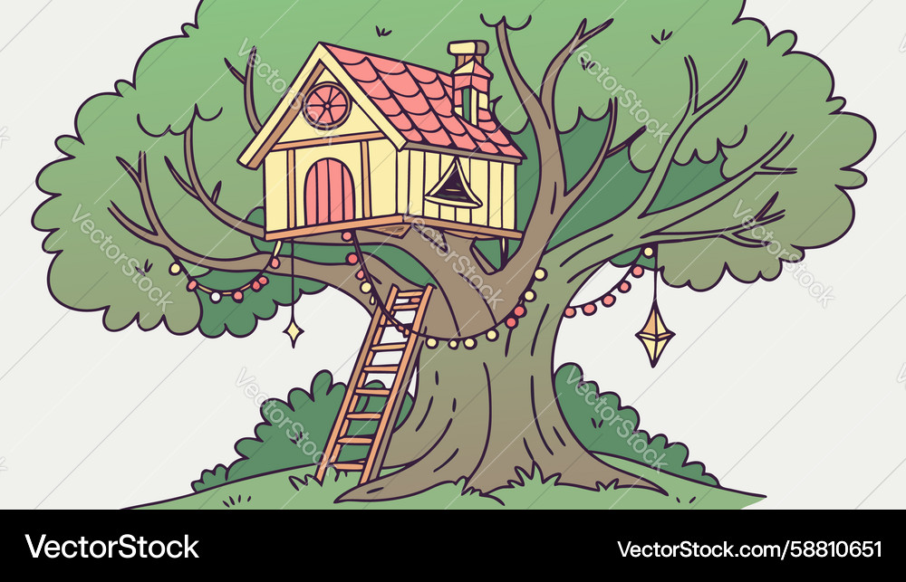 Charming Rustic Treehouse Vector Image
