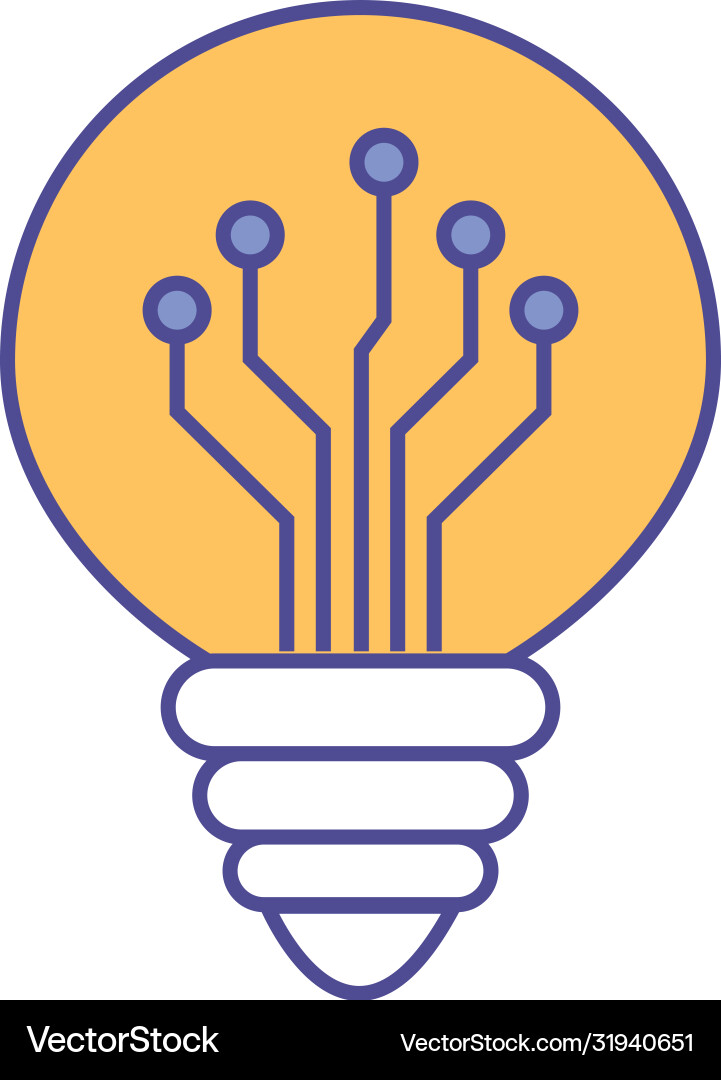 Circuit inside light bulb line and fill style icon vector image