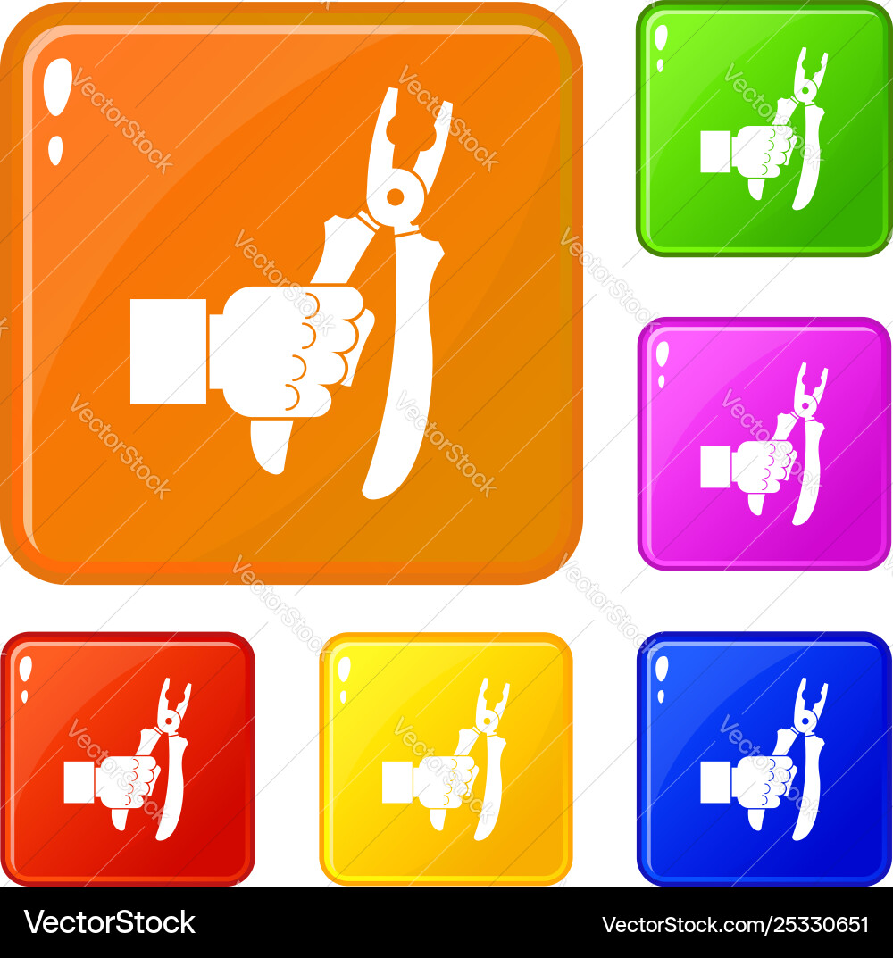 Hand holding chisel icons set color Vector Image