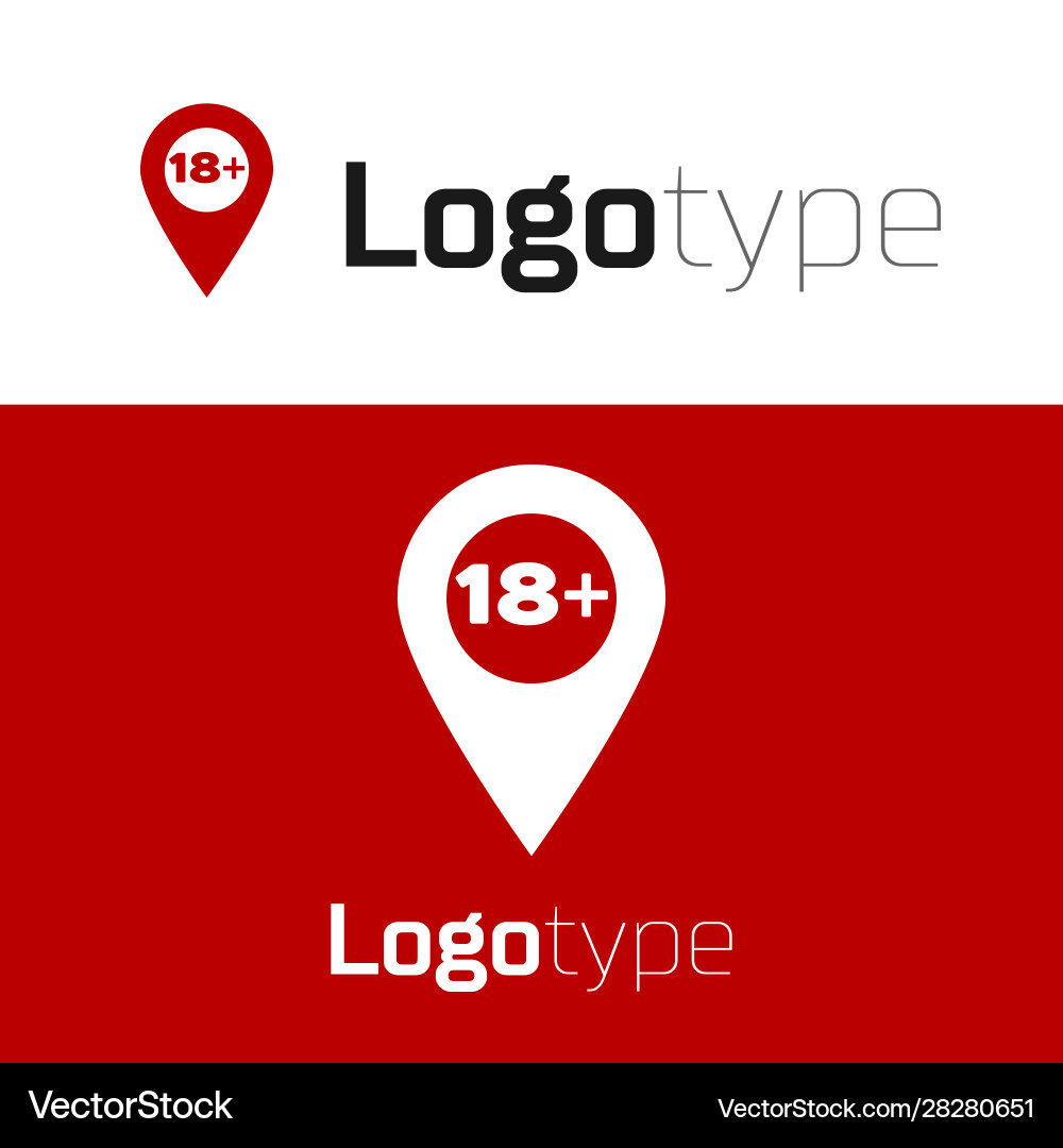 Red map pointer with 18 plus icon isolated Vector Image