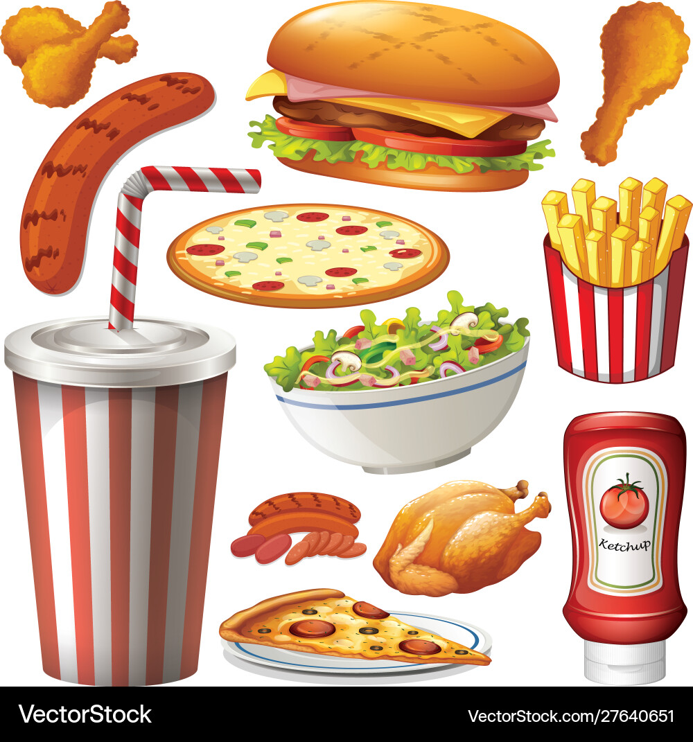 Set isolated objects theme fastfood Set isolated objects theme fastfood Vector Image