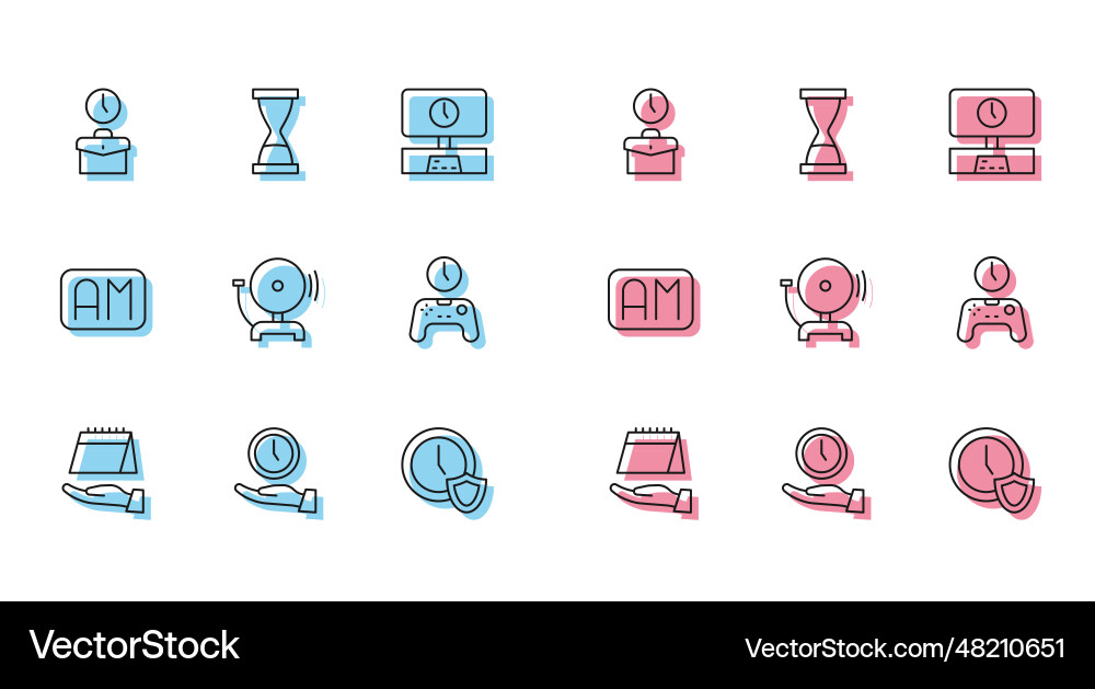 Set line calendar clock work time with shield Set line calendar clock work time with shield vector image