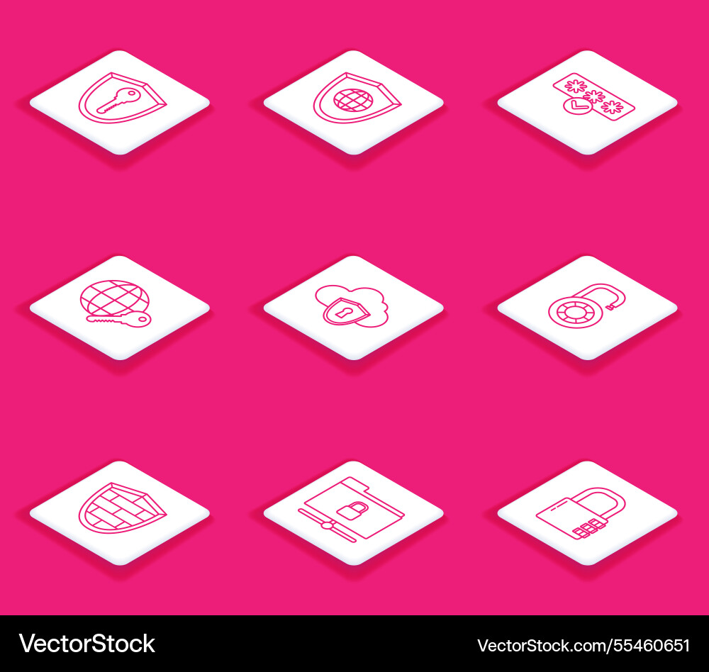 Set line shield with key world globe password Set line shield with key world globe password vector image