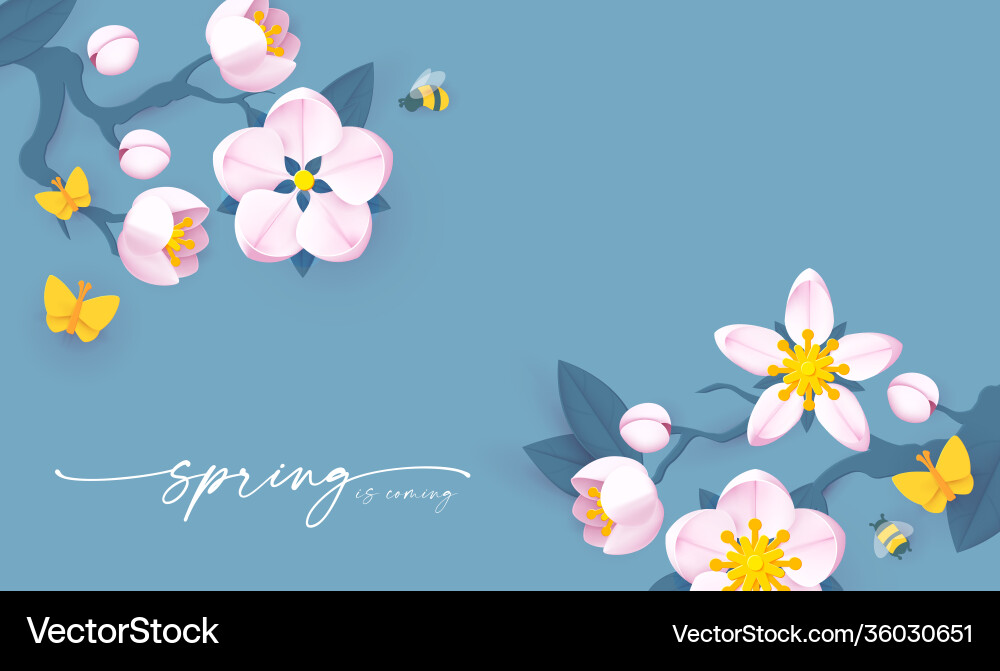 Spring background with soft flowers bees Spring background with soft flowers bees vector image