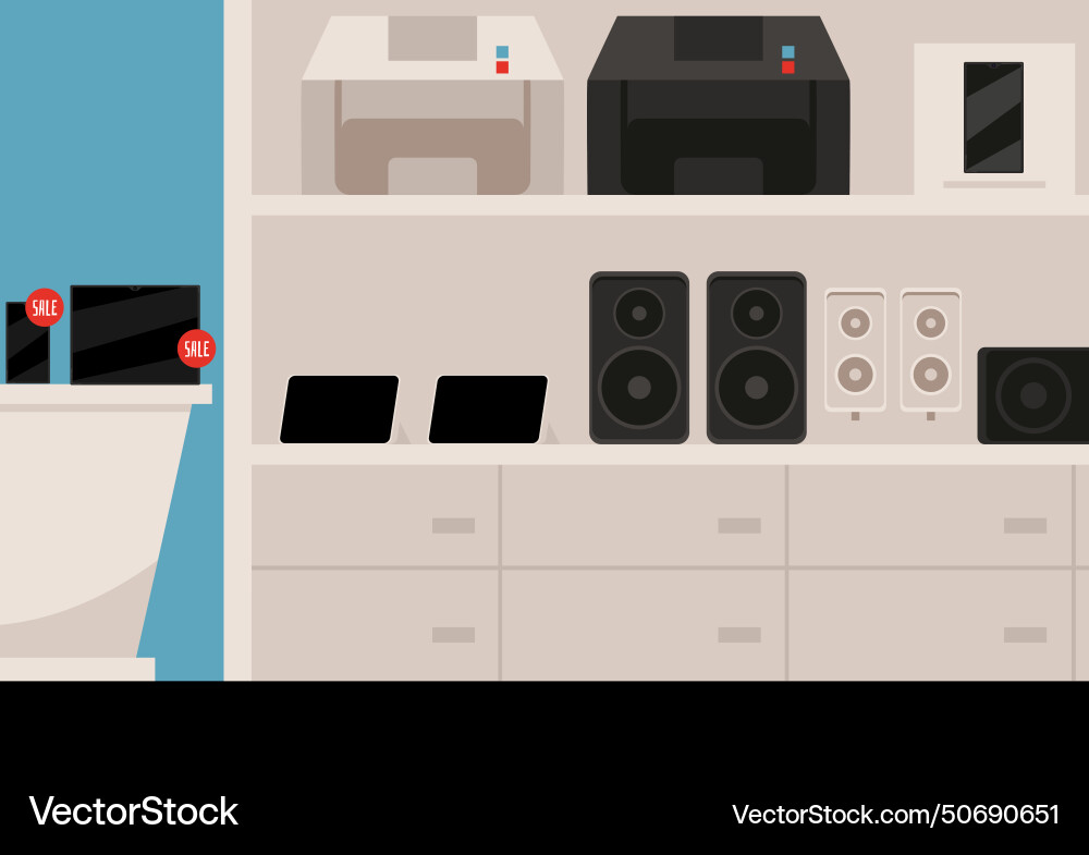 Store showcase with computers and electronics Store showcase with computers and electronics vector image