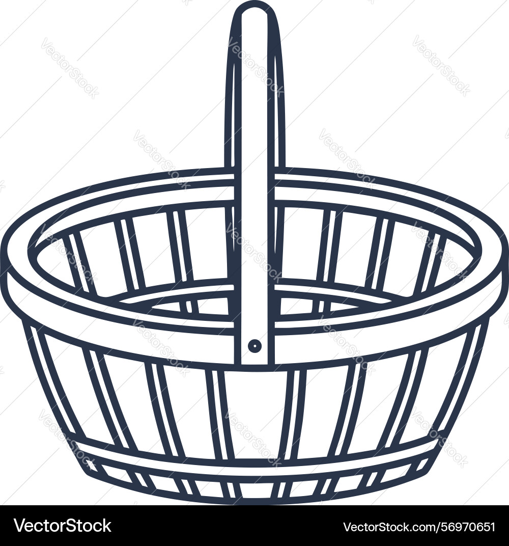 Traditional wicker basket with handle empty round Vector Image