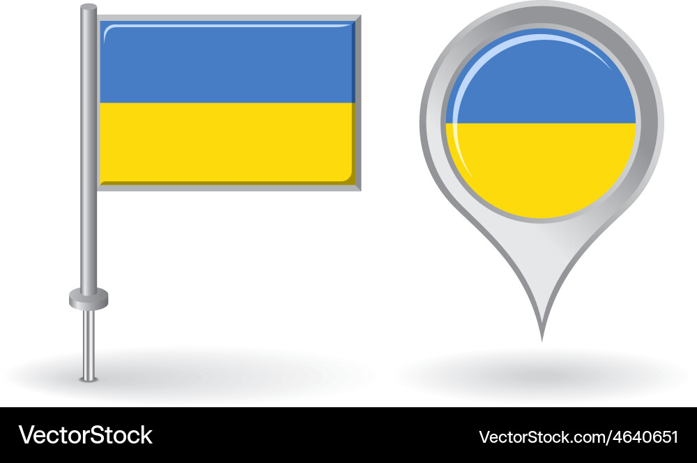 Ukrainian pin icon and map pointer flag vector image
