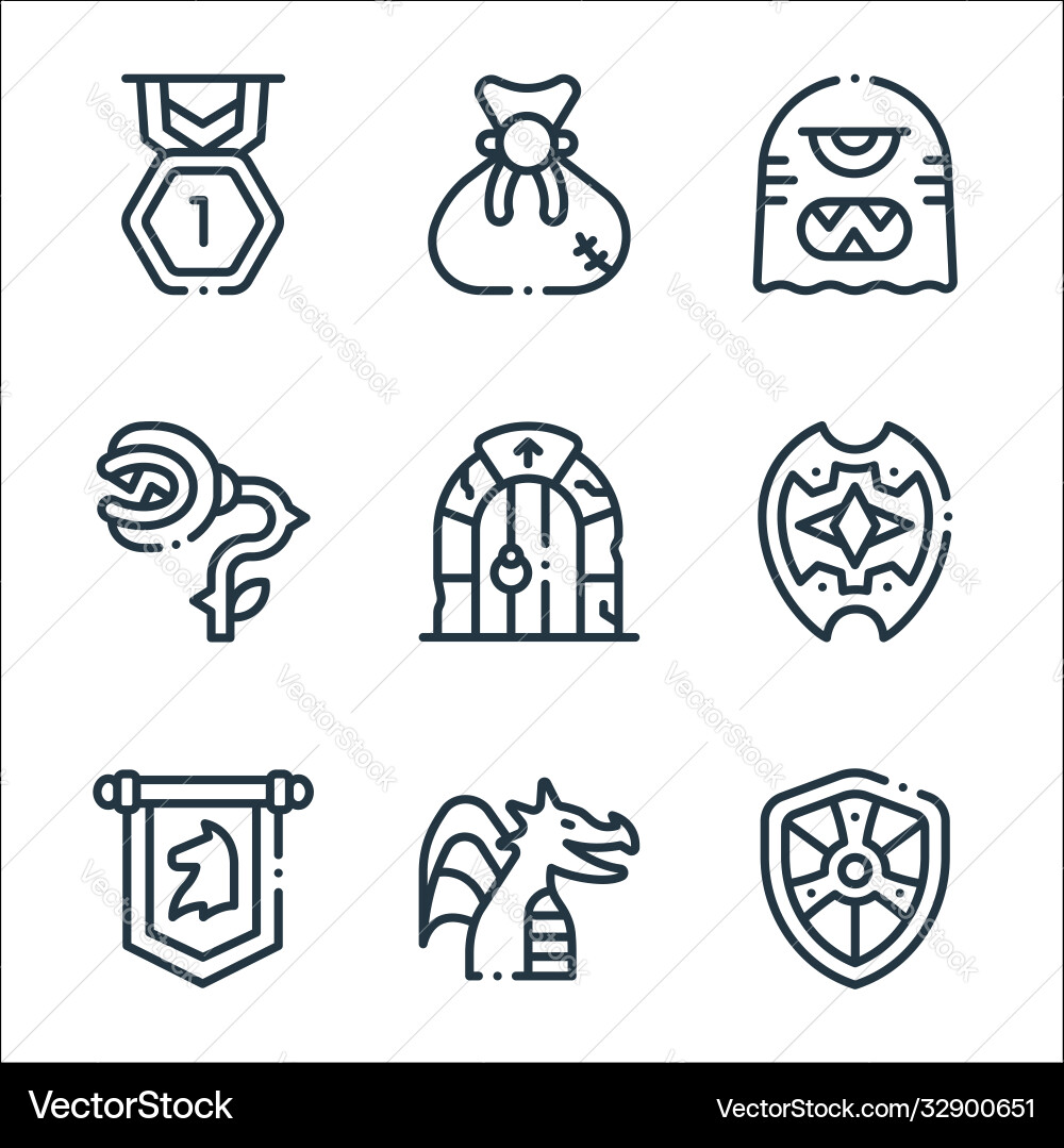 Videogame elements line icons linear set quality Videogame elements line icons linear set quality vector image