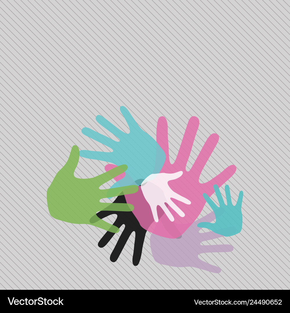 Colorful hand marks of different sizes overlapping Vector Image