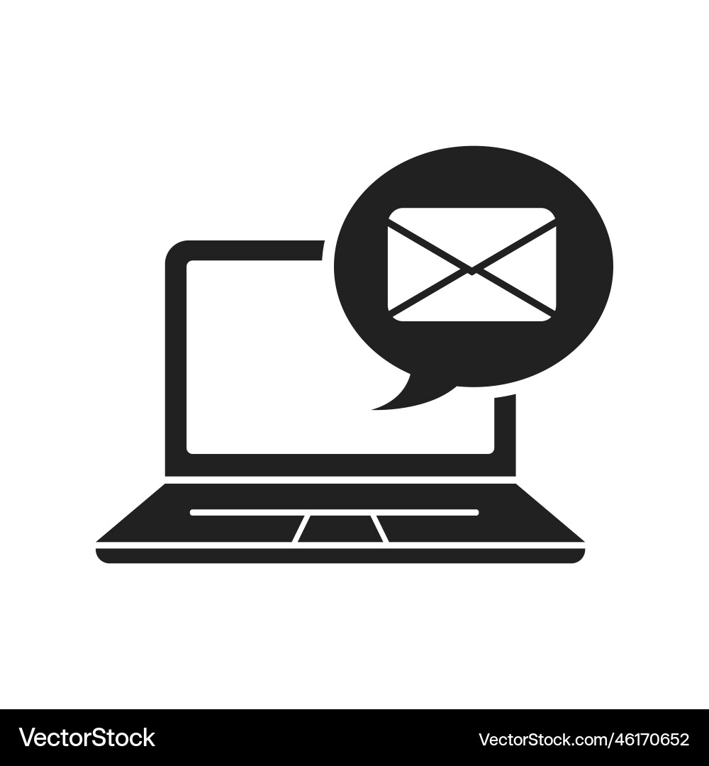 Laptop with message in a simple black design Laptop with message in a simple black design vector image