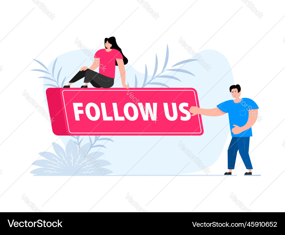 People press button with text follow us click People press button with text follow us click vector image