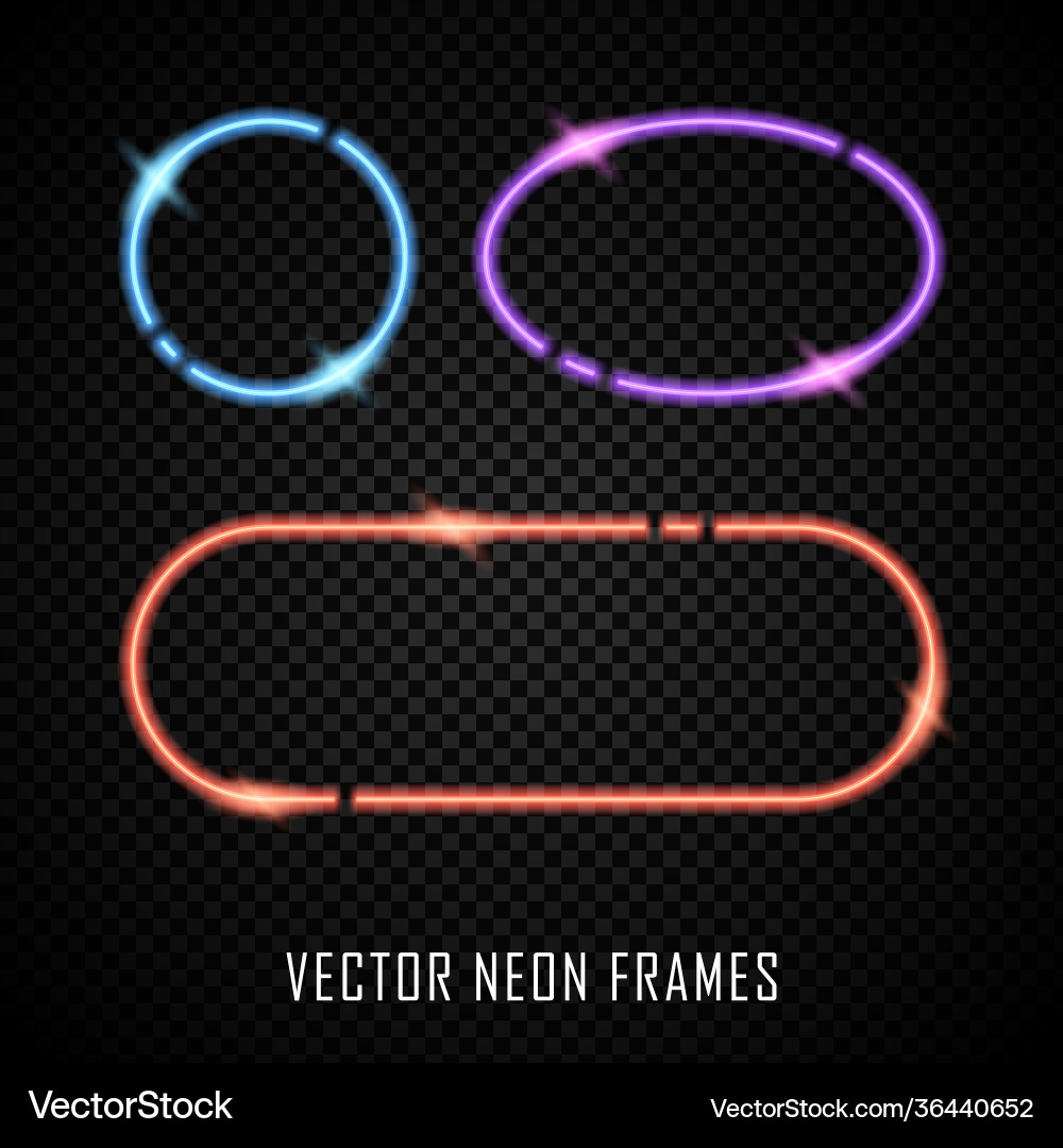 Set colorful neon frames on dark Vector Image